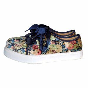 Pretty Dirty Laundry Blue Floral Velvet "josi" Platform Sneakers Size 8 GUC